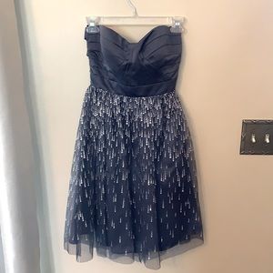 Gorgeous soft grey strapless satin social dress junior size 5/6. Knee length